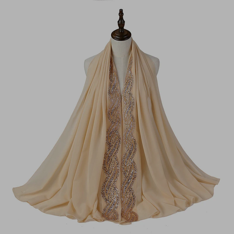 Women's Spring and Summer Muslim New Headscarf Pearl Chiffon Sprinkle Gold Scarf Women's Gauze Cover Gauze Buy 3 and Get 1 Free
