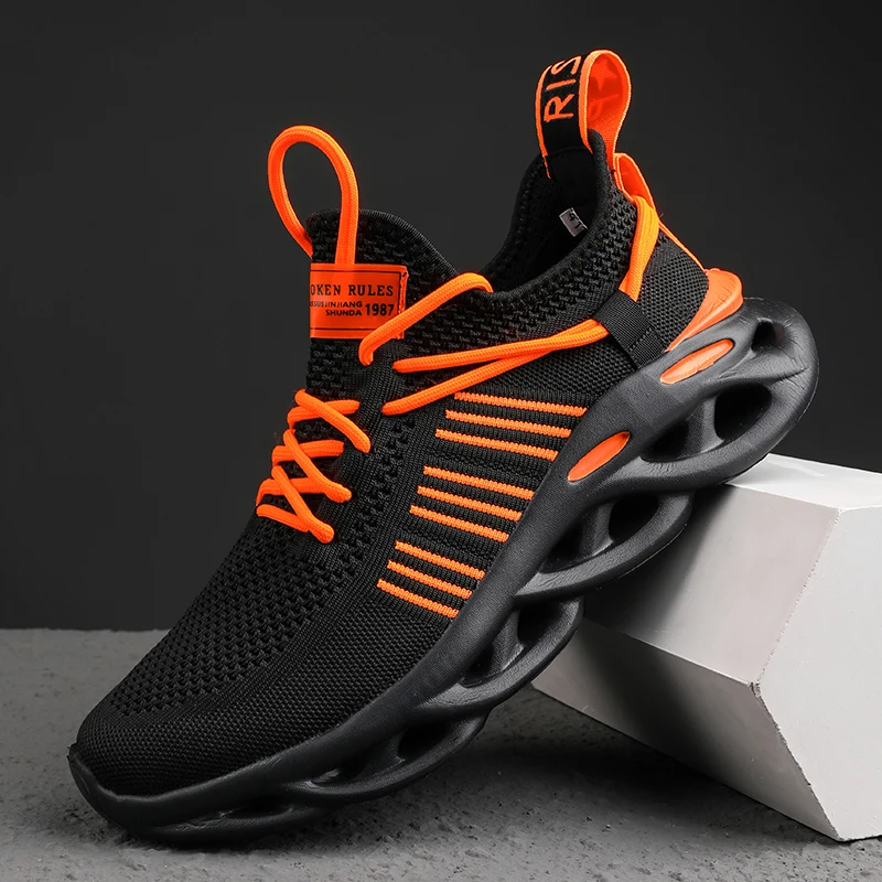 

Original Brand New Men's Running Shoes Fashion Plus Size Sneakers White Orange Outdoor Running Sneakers Breathable Design Shoes
