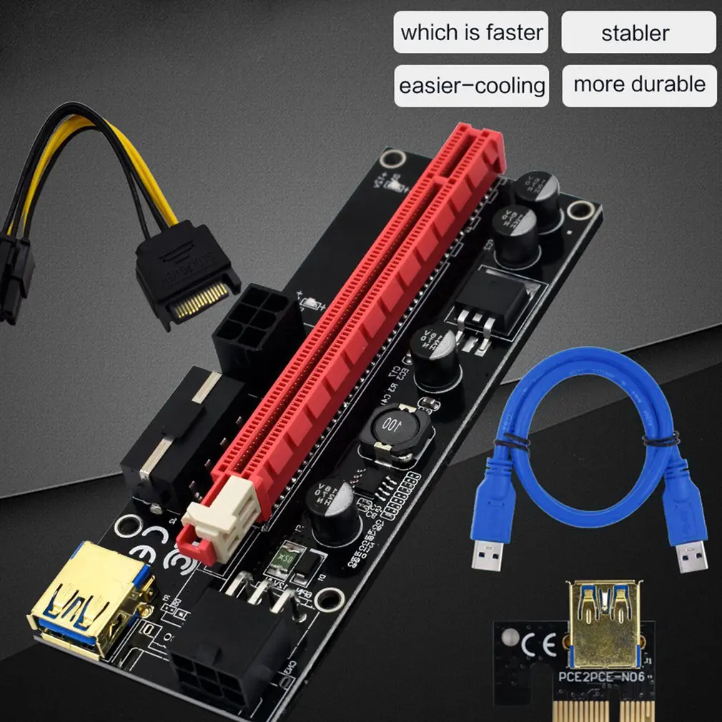 Ver009 Usb 3.0 Pci-e Райзер 1x 4x 8x 16x расширитель Sata адаптер карты 15Pin к 6 Pin источник питания 1