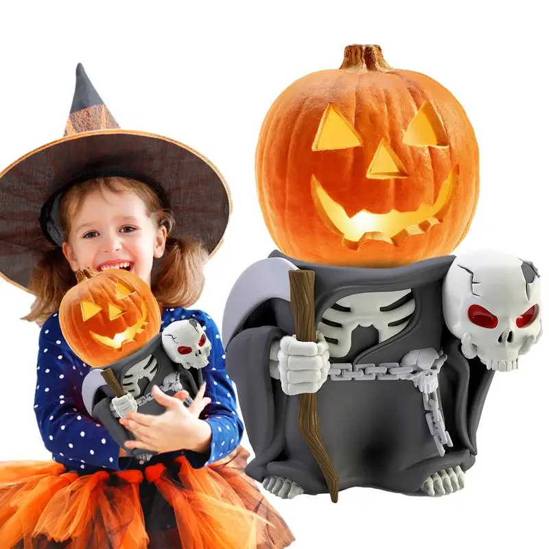 

Светодиодное украшение в виде тыквы, рыцаря, гном, страшное украшение, украшение на Хэллоуин, полимерное внутреннее искусственное настольное ночное украшение, мини-лампа
