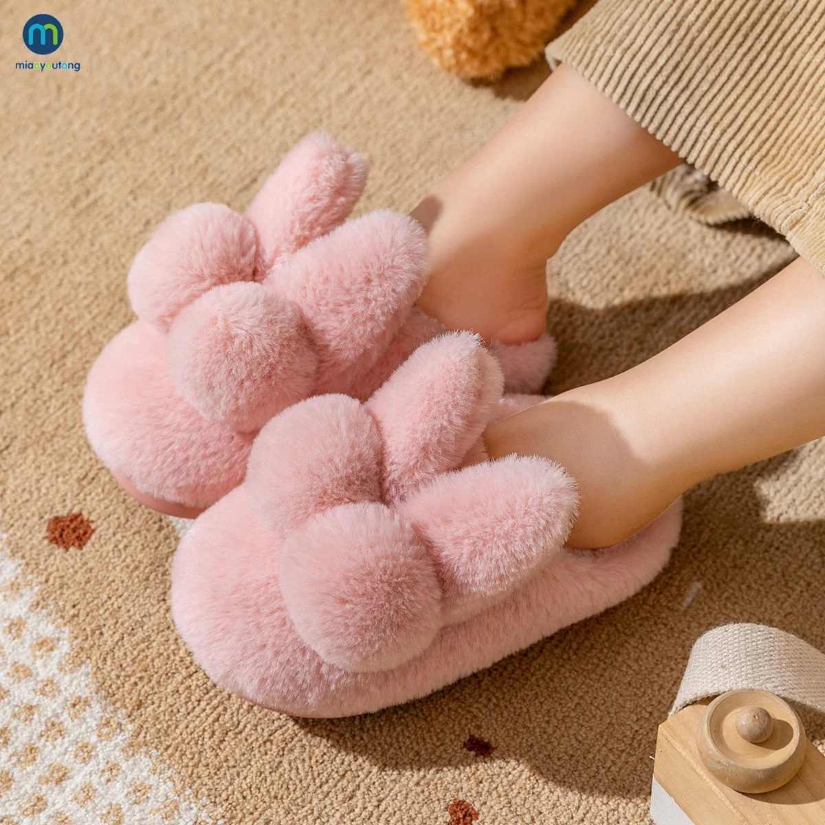 

Children's Home Cotton Slippers Rabbit Non-slip Indoor Warm In Winter Fluffy Slippers Pink Girls Shoes Slippers Kids Miaoyoutong