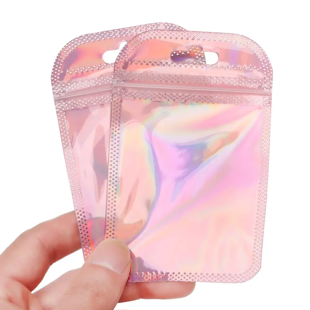 

50pcs/bag Thicken With Hang Hole Iridescent Resealable OPP Bags Packaging Bag Zip Pouches Self Sealing Pouches