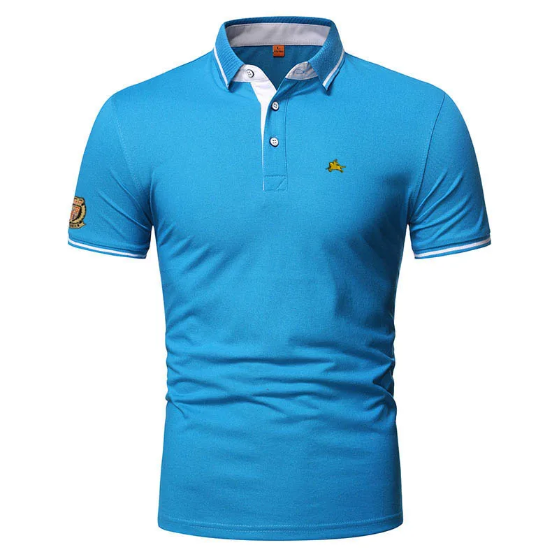 Модная Летняя мужская рубашка-поло с вышитым логотипом брендовая Повседневная