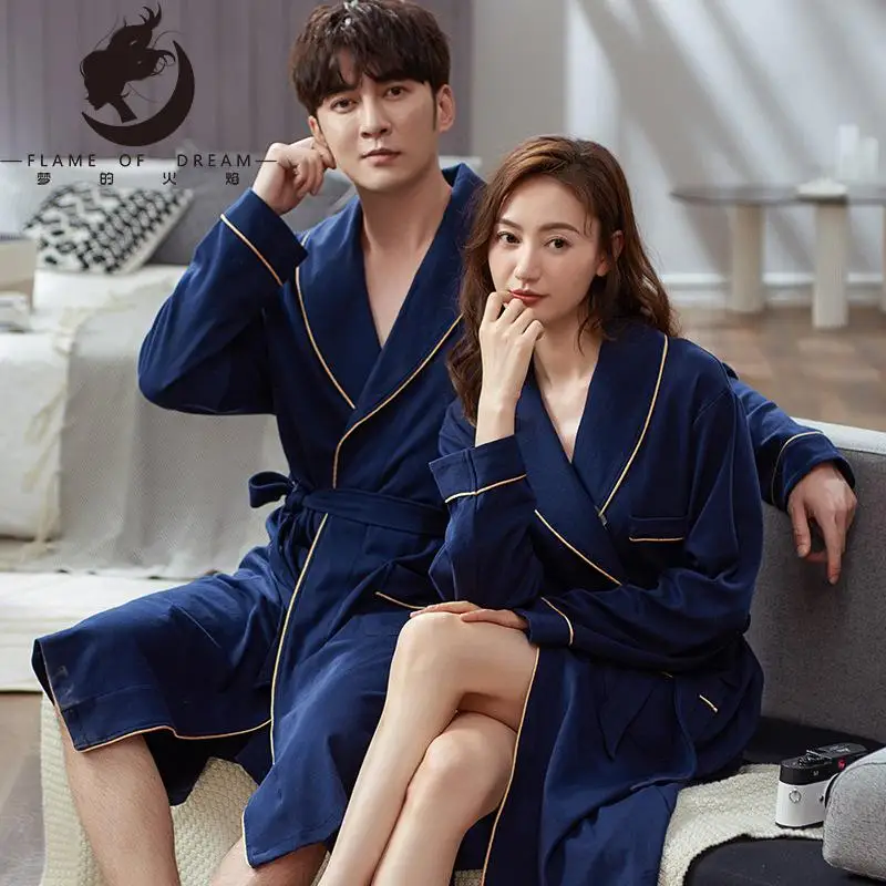 Flame Of Dream Spring And Autumn Couple's Nightwear Men's  Bathrobe Cotton Large Size Morning Gown Hotel Bathrobe 221631