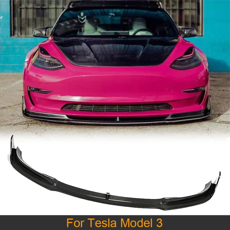 

Передний бампер для губ из углеродного волокна для Tesla Model 3 2018-2022 передняя губа для подбородка спойлер фартук разветвители защита