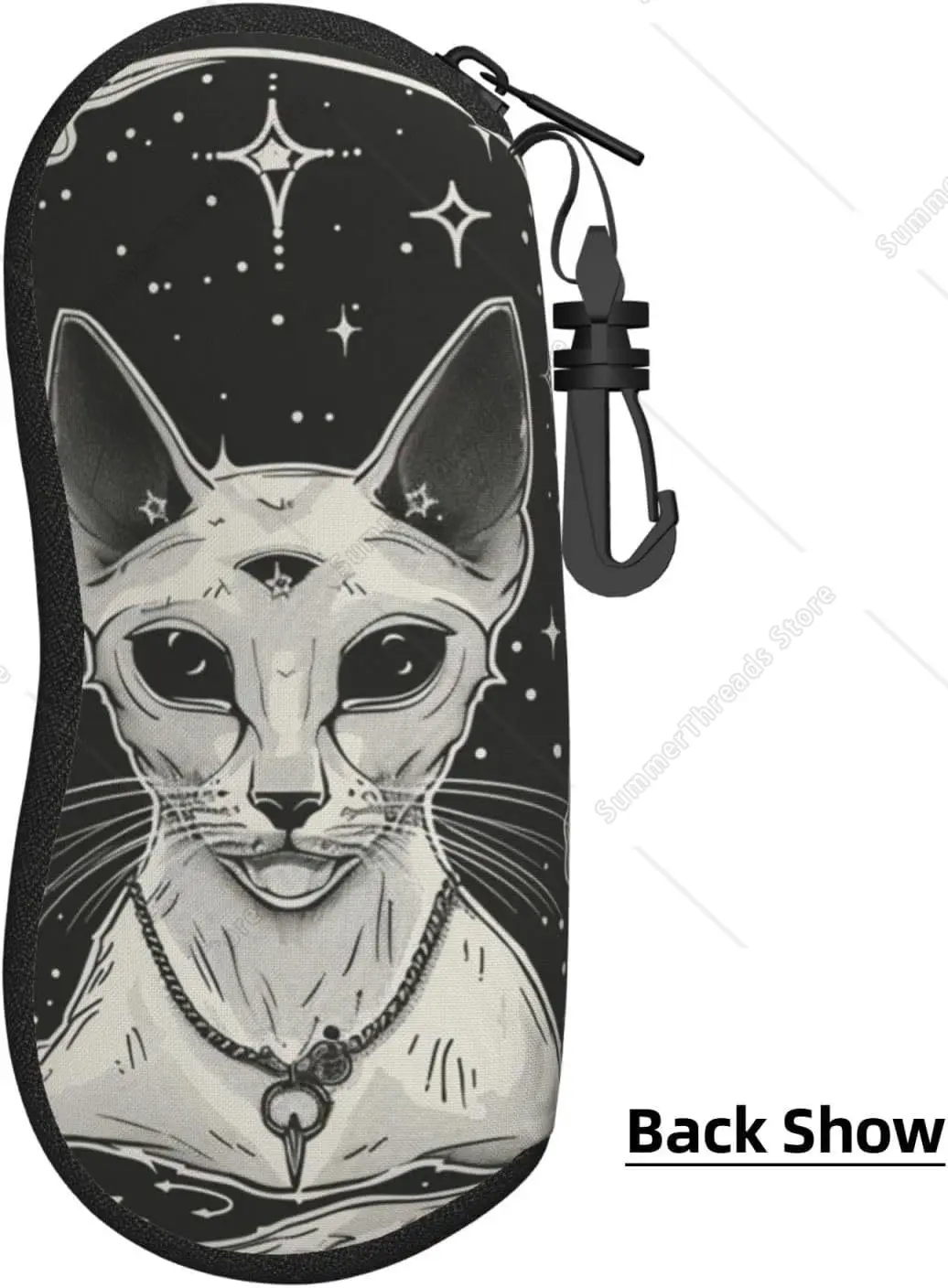 Фото Черный чехол для солнцезащитных очков Cat Occult Symbols Full Moon и Stars для мужчин и женщин, мягкий ультралегкий неопреновый чехол для очков на молнии №2