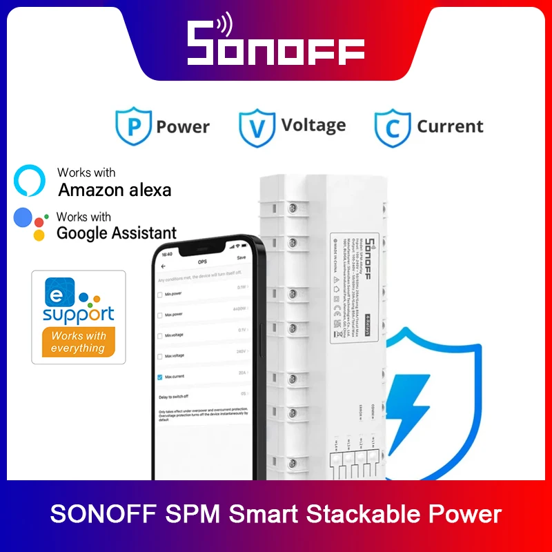 

SONOFF SPM Smart Stackable Power Meter RS-485 20A/Gang 4-Relay Overload Protection Metadata Monitoring Smart Management System