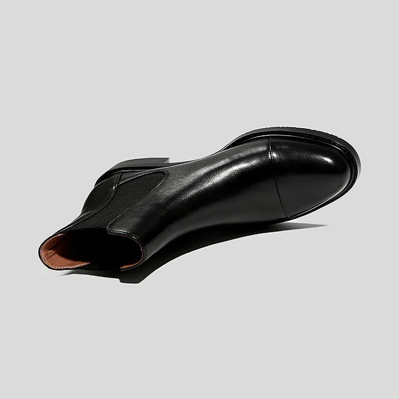 

Chelsea short boots women's Genuine Cow Leather flat bottom and velvet British style Thick heel Ankle boots women‘s