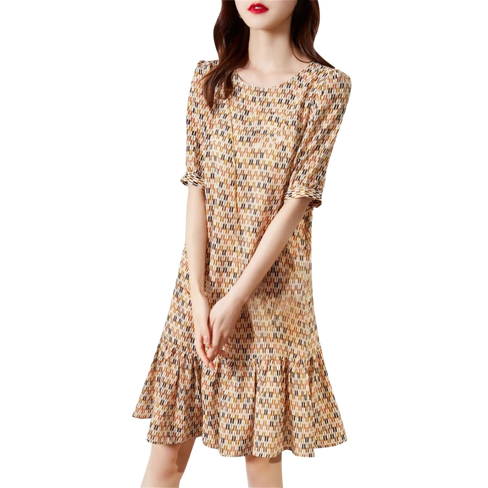 

Женское Повседневное платье на пуговицах, летнее контрастное платье контрастных цветов с круглым вырезом, длинным рукавом и оборками