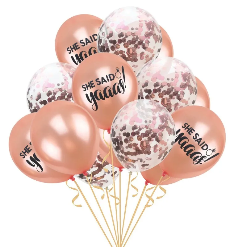 

15Psc 12 Inch Rose Gold She Said Yaaas Printed Latex Balloon With Confetti Balloon For Bridal Bachelor Hen Party Wedding Supply