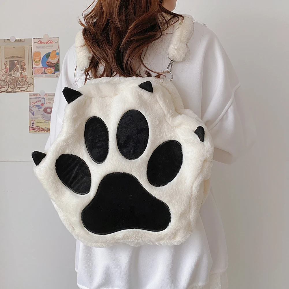 

Cute Cat Claw Bag BackpackWomen Plush Crossbody Bag Large Capacity Girl Cartoon Kawaii Fluffy Storage Shoulder School Bags Gift