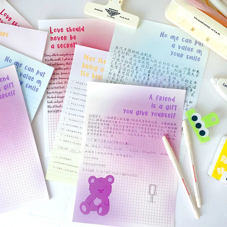 

MINKYS 30 Sheets Kawaii Gradient Bear B5 Memo Pads Paper To Do List Journal Note Paperlaria Notepad Planner Stationery