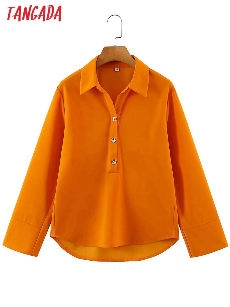 

Tangada 2022 шикарная Женская оранжевая рубашка блузка с длинным рукавом шикарные женские офисные Топы SL144