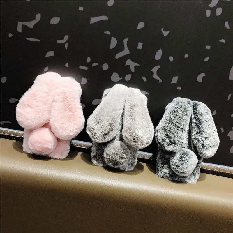 Rabbit Ears Silicone Cases For OPPO A5 A9 2020 F17 AX5 A95 A94 A93 A74 A73 A53 5G A35 A11K Diamond Soft TPU Plush Cover Caqa