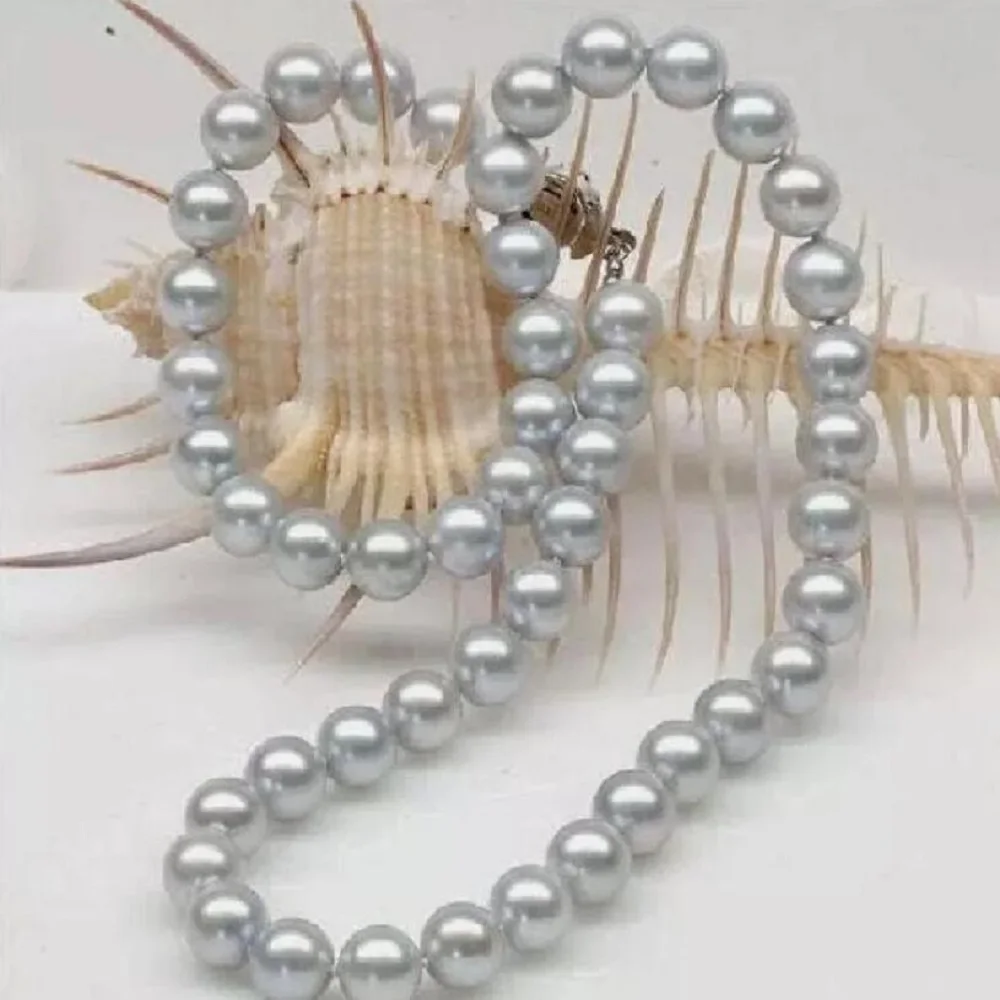 Редкий! Жемчужное ожерелье AAAA + 9-10 мм серое жемчужное Akoya South Sea с круглым жемчугом