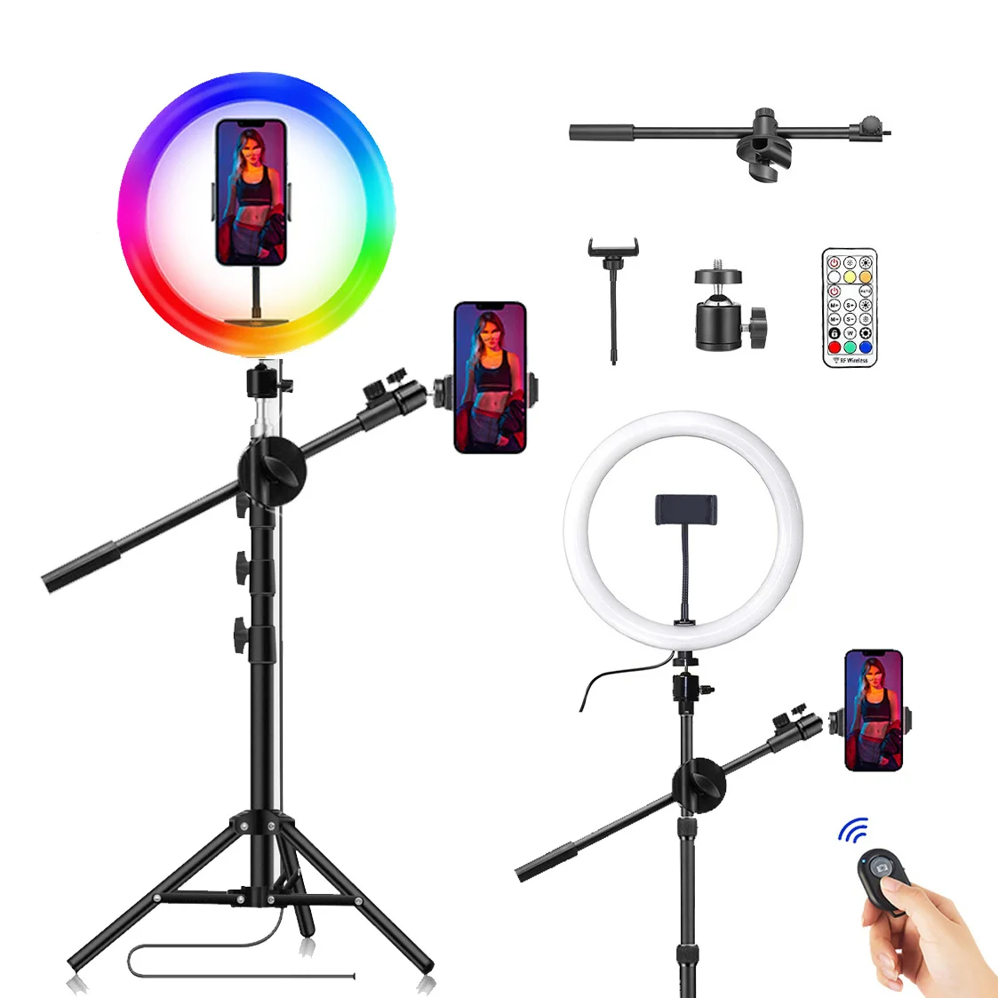 

Led RGB Photography Video Ring Light Circle Fill Lighting Camera Photo Studio Phone Selfie Lamp With Tripod Stand Boom Arm Vlog