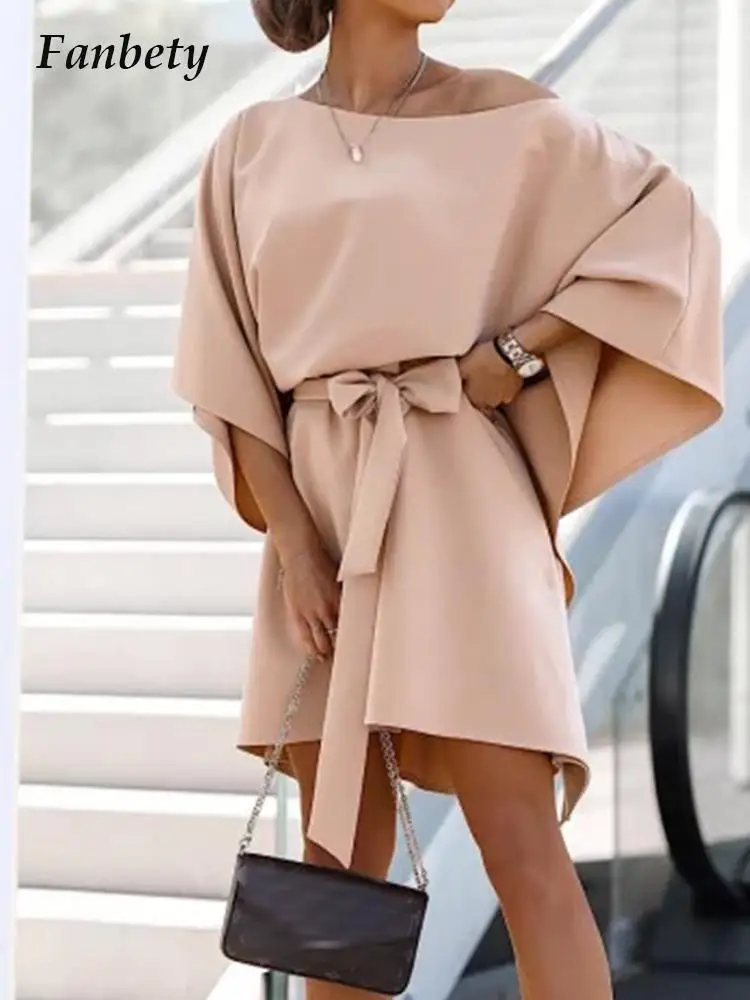 

Элегантное свободное женское Повседневное платье на шнуровке, Модное Новое однотонное вечернее платье с открытыми плечами, женское сексуа...