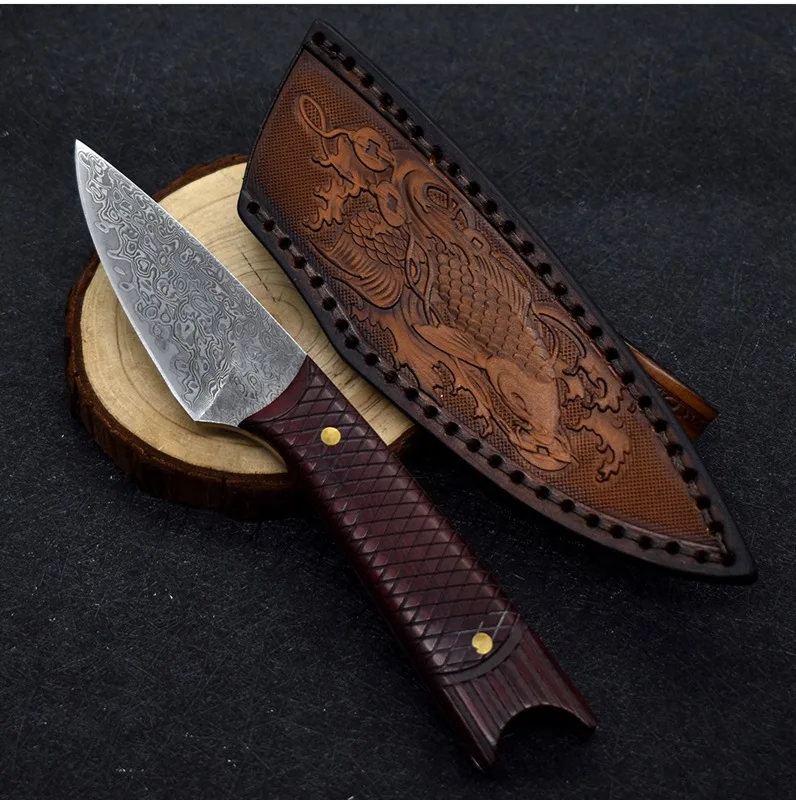3-дюймовый охотничий нож с кобурой 67 слоев дамасское лезвие VG10 стальное очистка