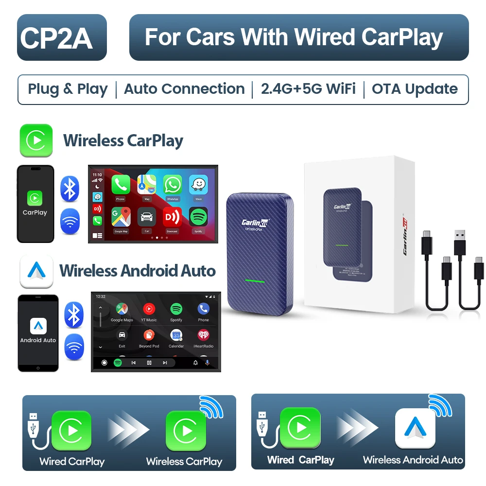 

Беспроводной Адаптер Carlinkit 4.0 2-в-1 Для Android Auto И CarPlay, Smart Car Box, Plug & Play, С OTA-обновлением