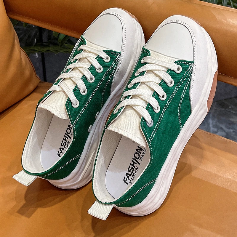 

Popular Women's Thick-soled Vulcanized Shoes 2022 Fashion Color Matching Women's Single Shoes Comfortable Lace-up Shoes Women