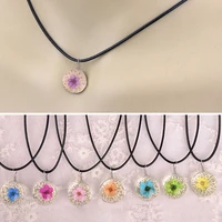 fahion glass charm real dried flower pendant necklace transparent color flower pendant necklace for women jewelry
