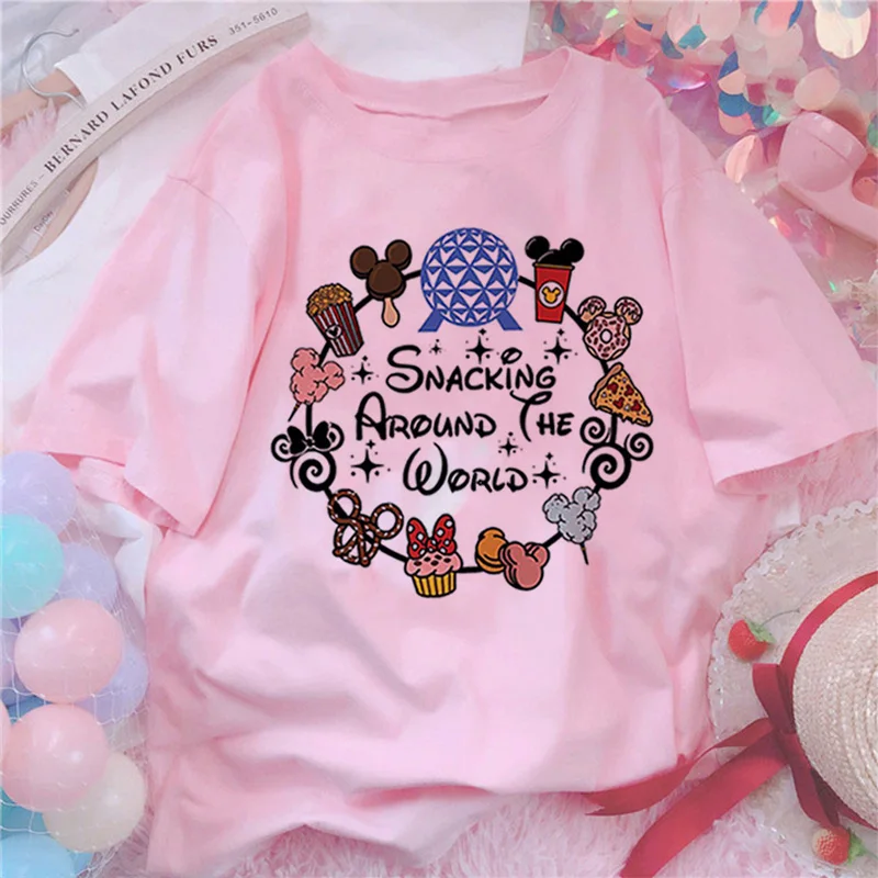 

Disney Mickey Mouse Women Clothes 2022 Summer White Tops TShirt Fun Cute Cartoon Short Sleeve T-shirt Printed Fashion Casual Tee