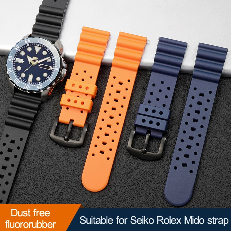 

Dust Free Fluororubber Watch Band For Seiko Longines Mido Rolex Omega Diving Silicone Men's Black Watch Strap 20mm 22mm 24mm