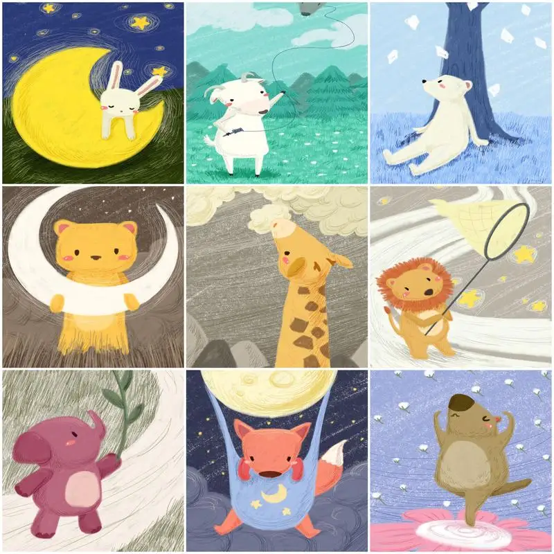 

CHENISTORY 20x20cm Painting By Number Moon Animal With Frame Picture Kits Gift For Kids By Number Painting Personalized Gift