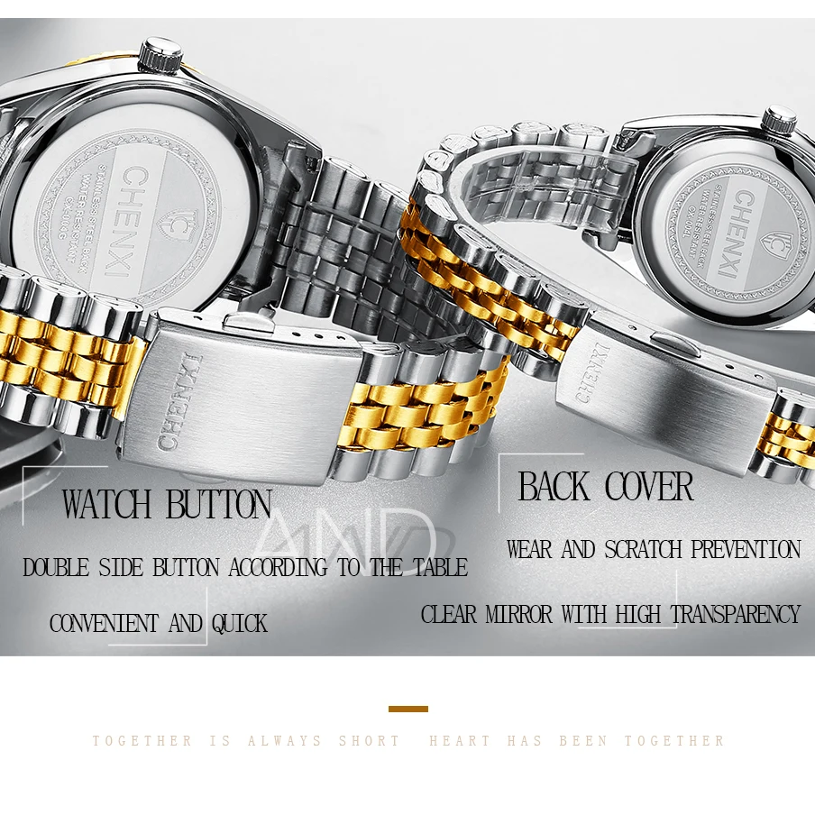 CHENXI 004C Top Brand Fashion Waterproof Business Couple Mens Women Luxury Wrist Luminous Stainless Steel Ladies Quartz Watch