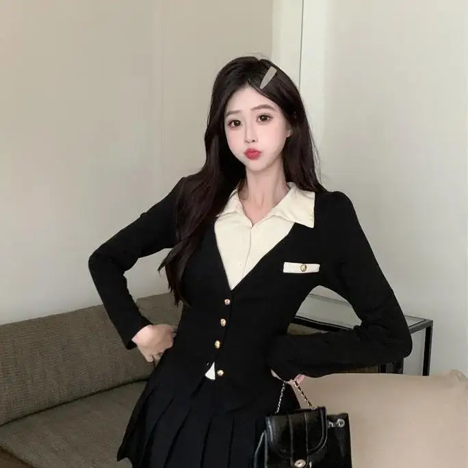 Женская футболка-поло с длинным рукавом воротником-поло