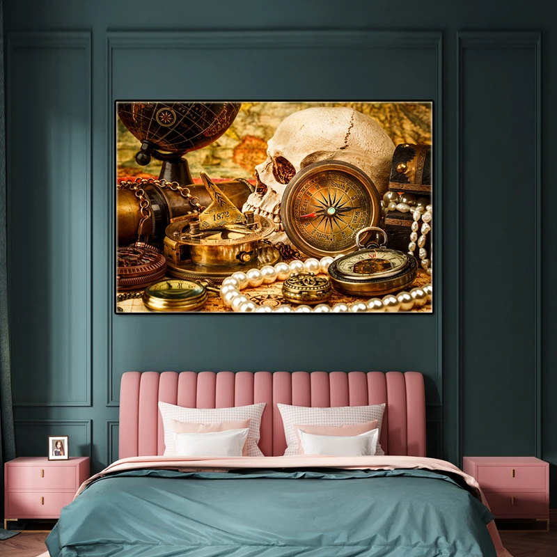 1872 золотая ретро-Картина на холсте с компасом и глобусом средневековая морская