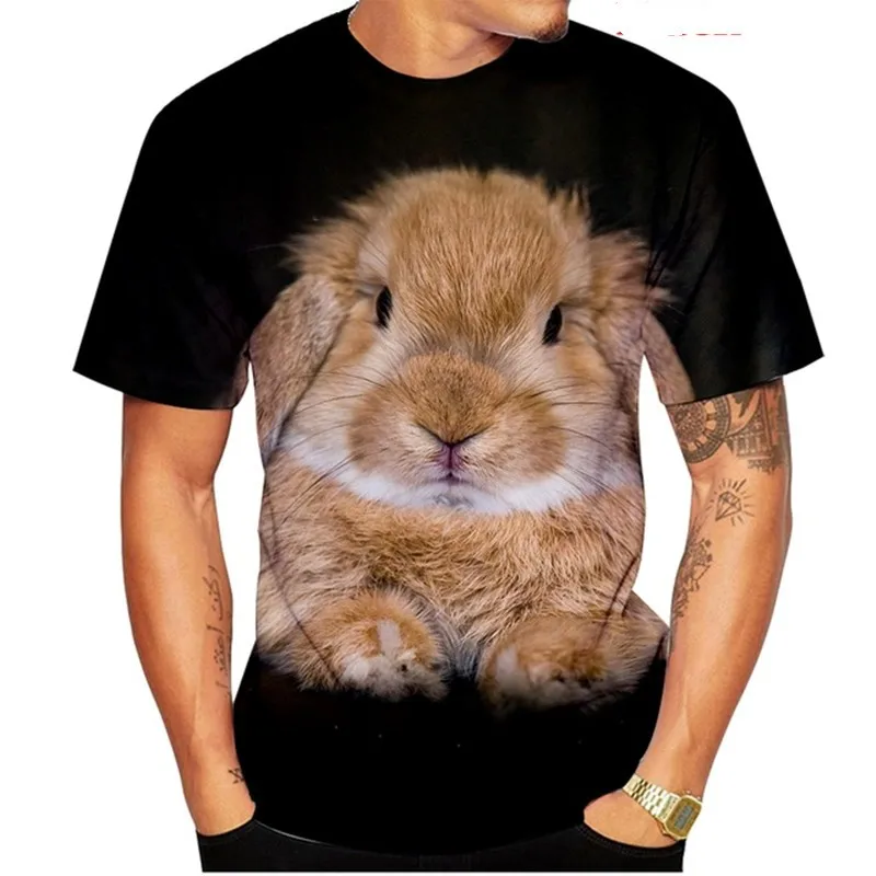 

Футболка с коротким рукавом, круглым вырезом и принтом кролика
