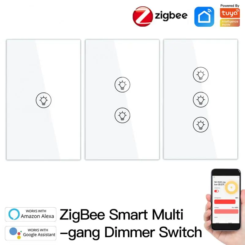 

CORUI Tuya ZigBee Smart Multi-gang Light Dimmer Switch 1/2/3 Gang Independent Control Works With Alexa Google Home Smart Home