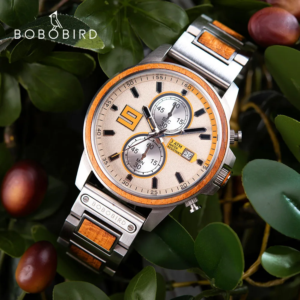 

BOBO BIRD 2022 New Men's Watch Stylish Wood & Stainless Steel Combined Quartz Watches Casual Wristwatch Dropshipping Logo Custom