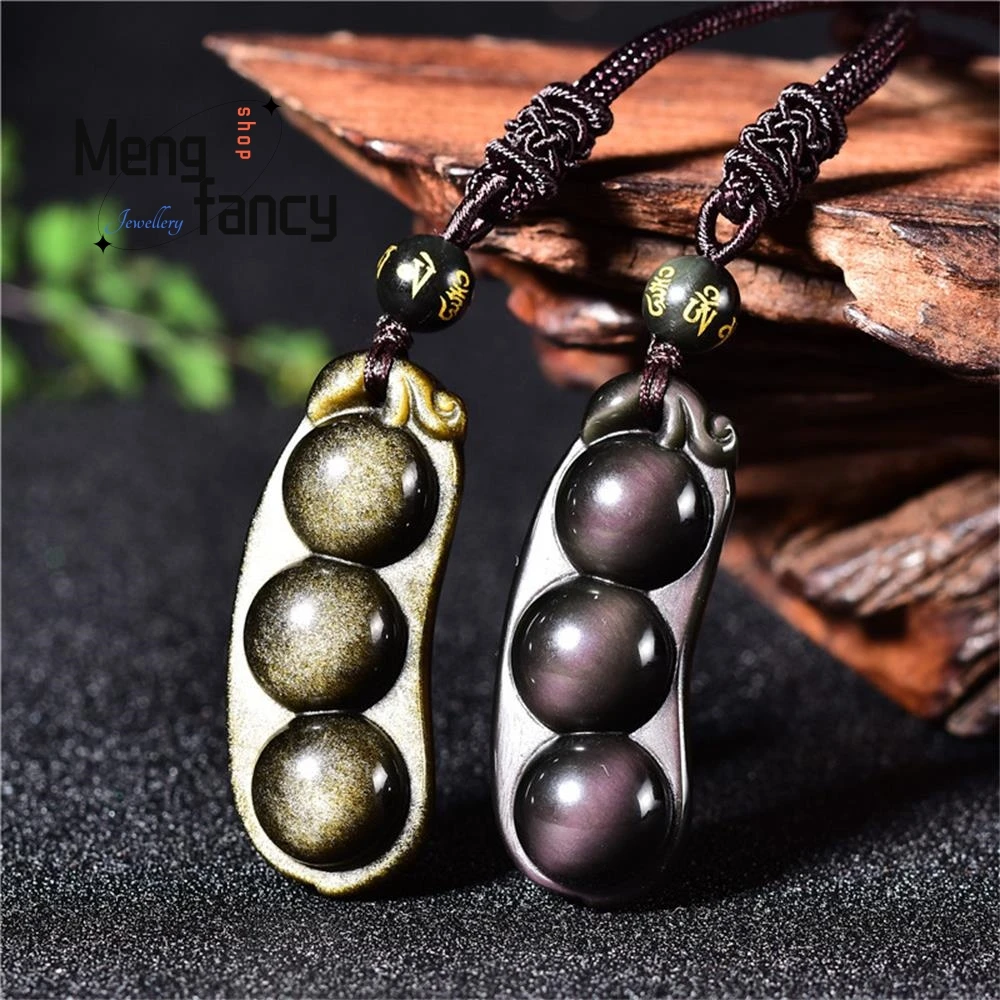 

Подвеска из натурального обсидиана с радужными глазами, подвеска в виде фасоли Хи, модное роскошное Ювелирное Украшение для пар, для женщин ...