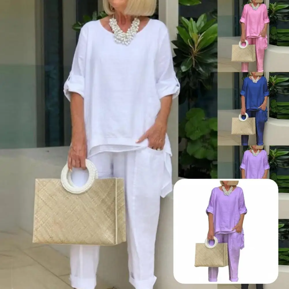 

Fall 2022 Casual Solid Loose Two Women's Pieces Collection Elegant Round Neck Long Sleeves and Pants for Women's Home Outfit