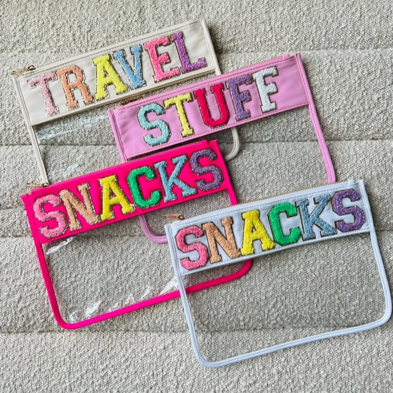

Best Selling PVC Clear Transparent Personalize Letter Patches Custom Women Girls Bridesmaid Gift Travel Cosmetic Toiletry Bag