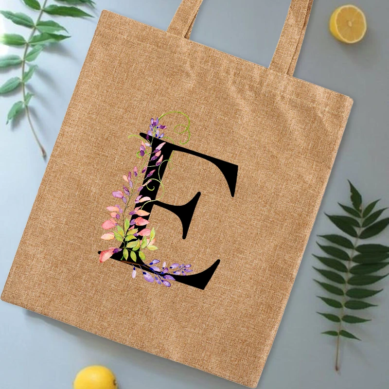 Woman Shopping Bag Linen Canvas Tote Hand Casual Reusable Simple Letter Print Shoulder Large Capacity Foldable Handbag |