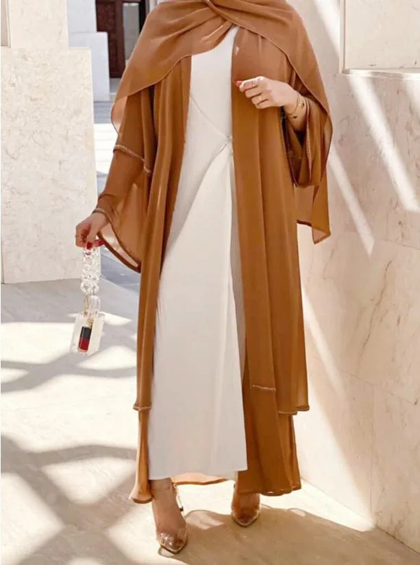Open Abaya Kimono Dubai Turkey Cardigan Robe Spring Summer Ruffles Muslim Women Dress Caftan Macaroni Islamic Women Clothing