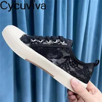 New Thick Sole Black Lace Platform Shoes Woman Lace Up Breathable Flat Canvas Shoes Ladies Casual Vacation Flat Walking Shoes