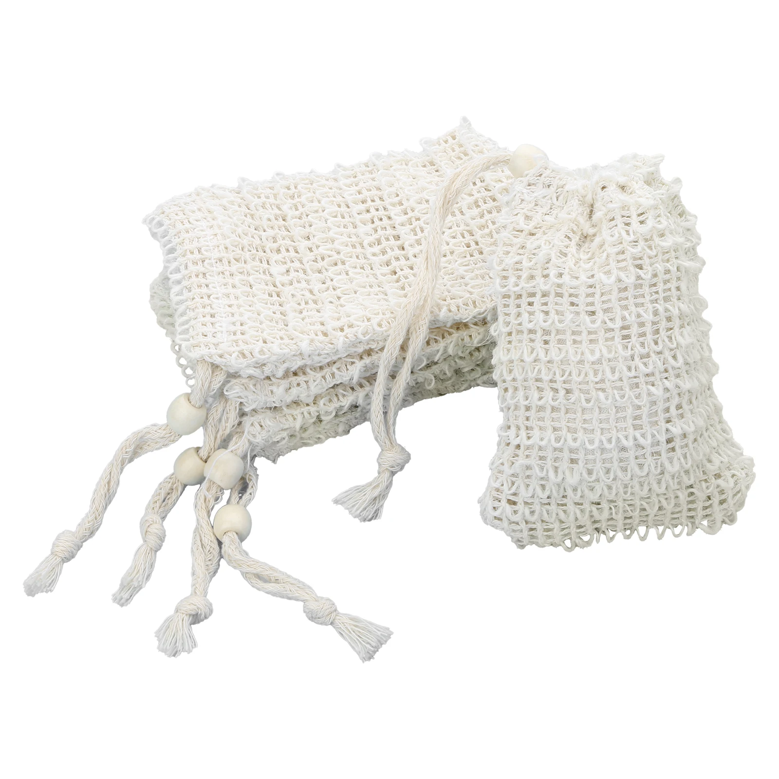 

5Pcs Natural Ramie Fiber Soap Bags Mesh Foam Maker Bags with Drawstring Exfoliating Soap Saver Bags Pouch Holder for Bath Shower