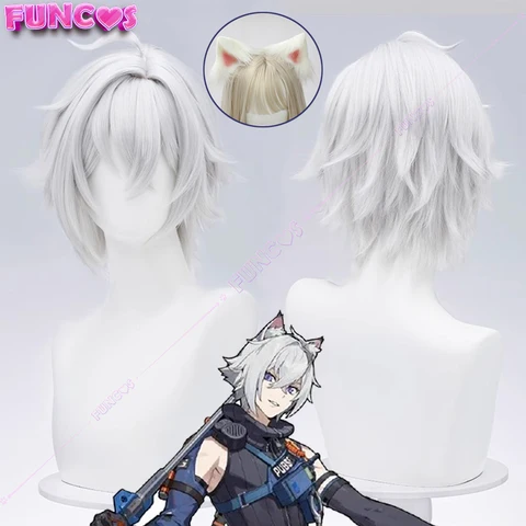 Парик для косплея Honkai: Star Rail Seth Lowell из термостойкого волокна с короткими белыми волосами