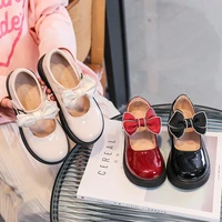 children bright skin leather shoes kids fashion bow princess sandals teen girl flats slip party wedding mary janes claret black