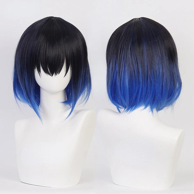 

Anime Demon Slayer Hashibira Inosuke Cosplay Wig Short Blue Ombre Hair Party Role Play Synthetic Heat Resistant Wigs+Wig Cap