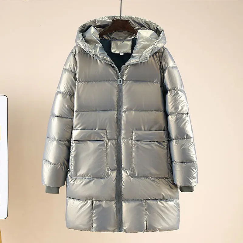 Winter Jacket Women Fashion Parkas 2023 New Glossy Cotton Padded Hooded Coat Casual Female Warm Loose Long Snow Outwear Parkas