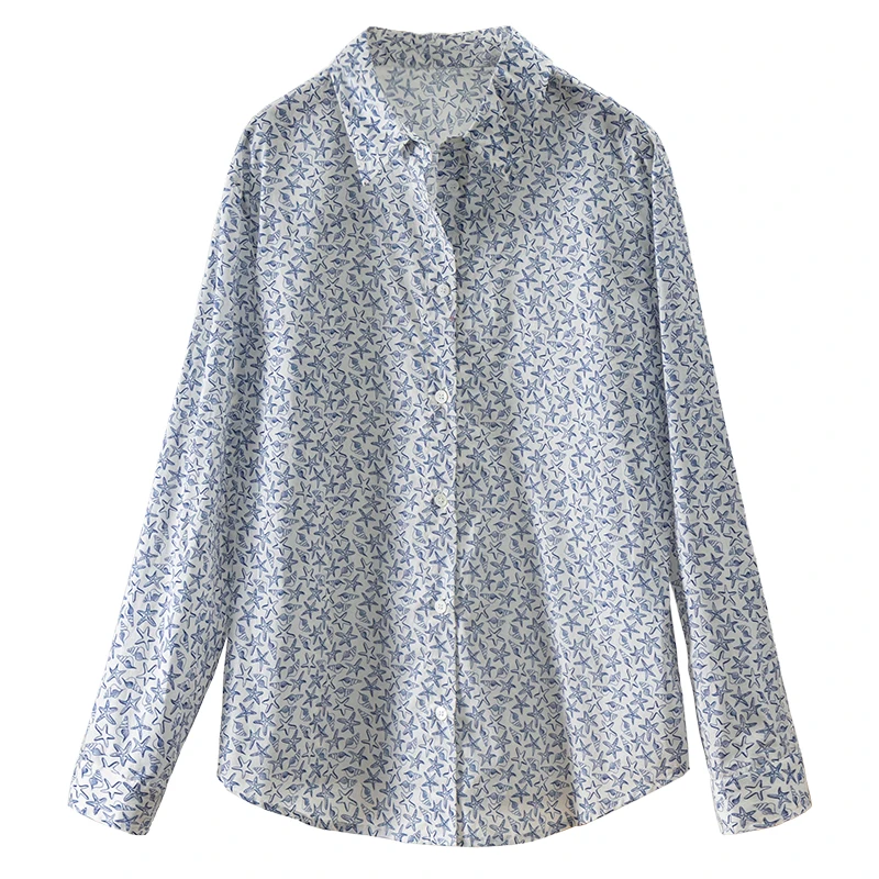

100% COTTON print shirt women high-quality new 2023 spring shirts for women blusa feminina Single Breasted Casual Shirts