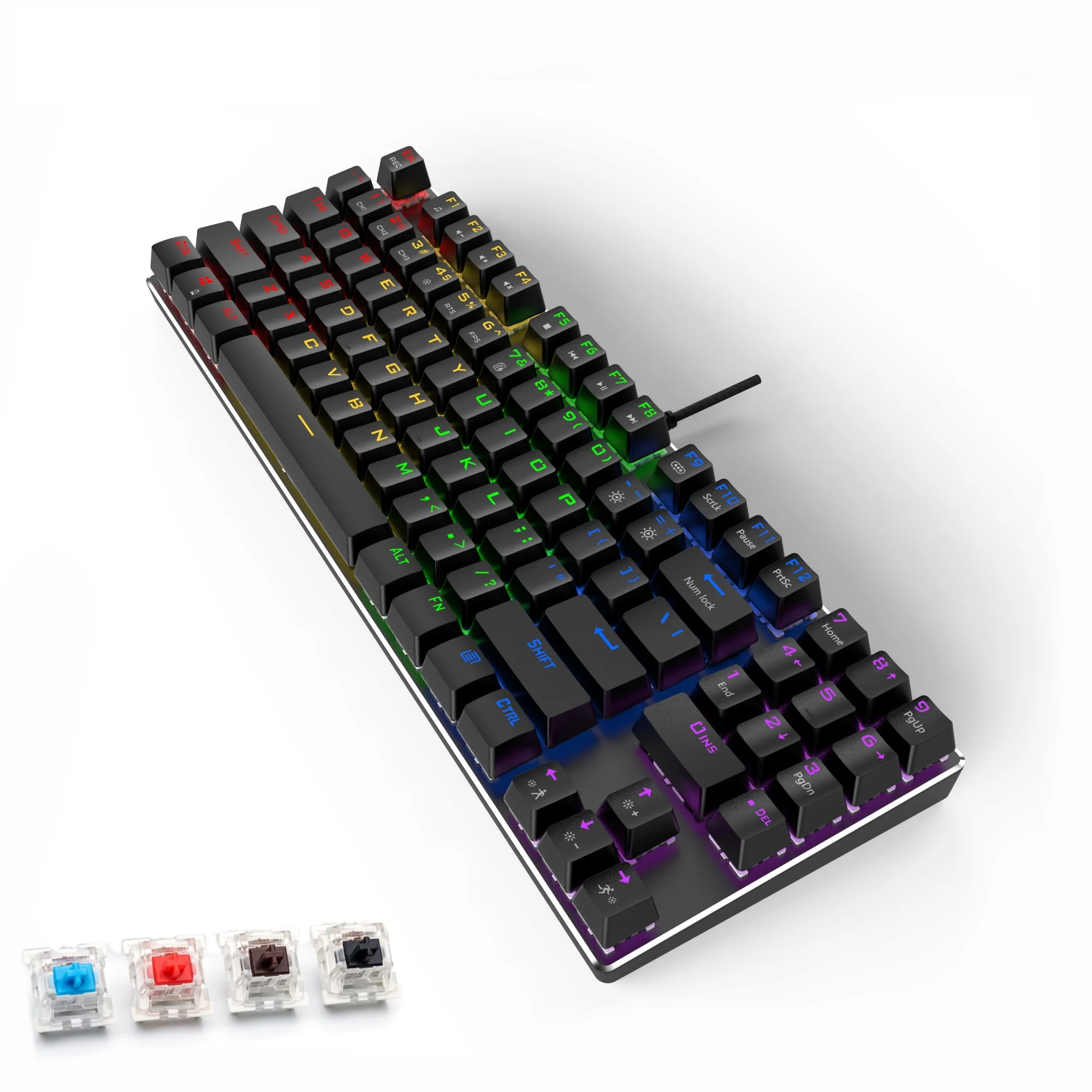 

Проводная игровая механическая клавиатура с подсветкой, 89 клавиш, защита от фиктивных нажатий, синие, красные, коричневые переключатели, кл...