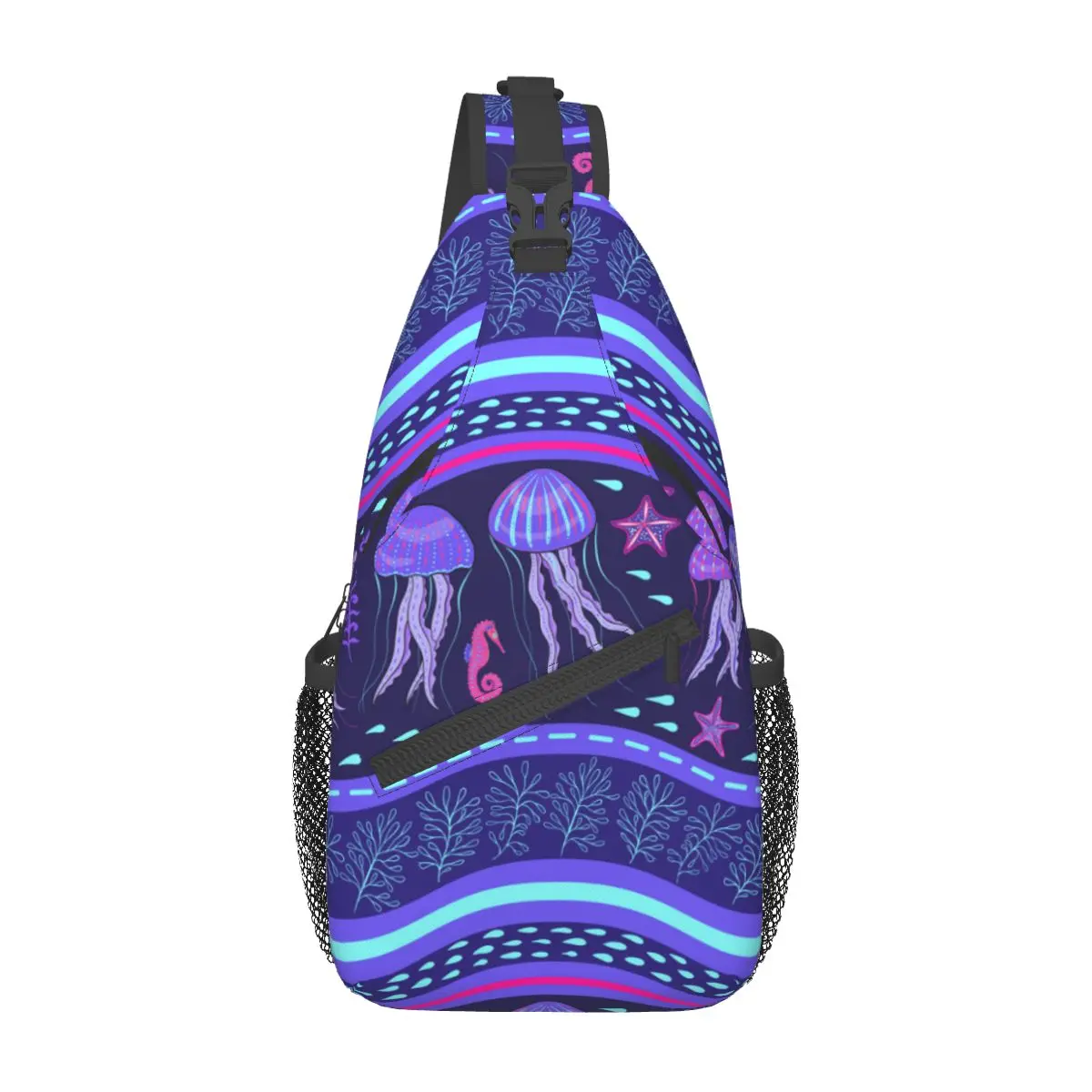 

Men Sling Pack Chest Shoulder Crossbody Bag Women Sea Jellyfish Biker Satchel Handbag Phone Bag
