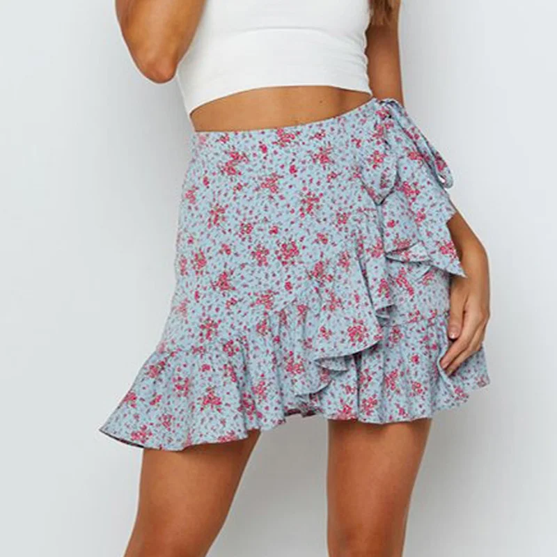 

Summer Cottagecore Loose Ruffle High Waist Vacation Y2k Skirts Women Flower Print Short Mini Skirts Streetwear Bottoms Female
