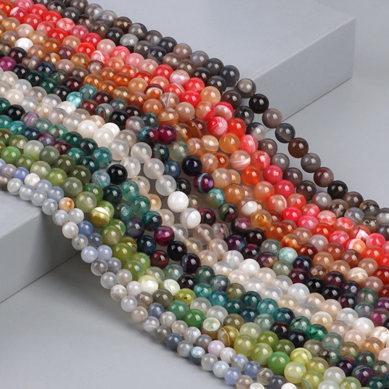 

New Natural Colorful Striped Agates Stone Beads Loose Gem stone Smooth Round Spacer Bead for Bracelet Jewelry Making 4/6/8/10MM